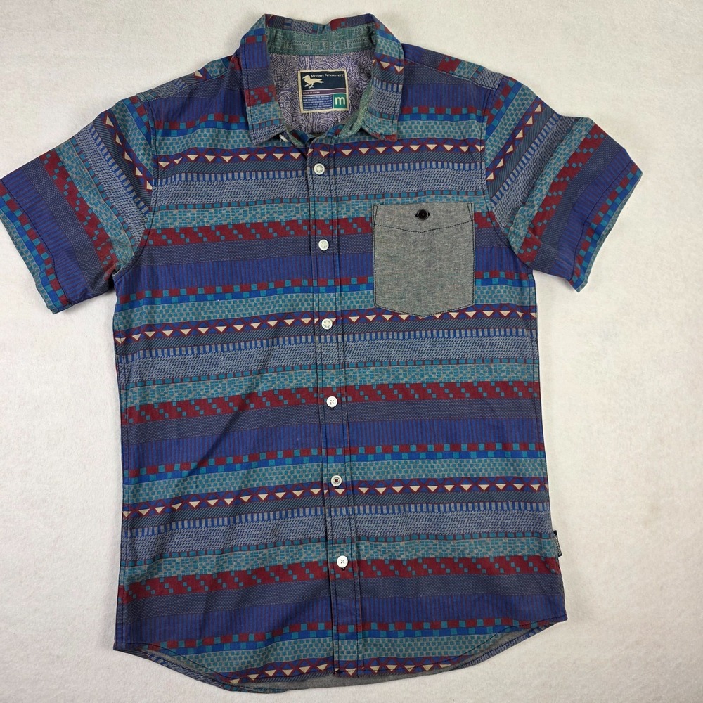 Modern Amusement Men's Medium Button Up Shirt Geometric Tribal Pattern